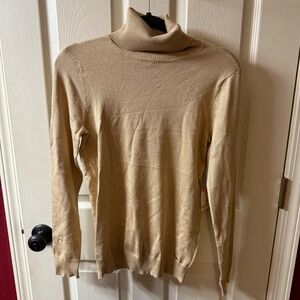 Anne Klein Women's Old Gold Metallic Knit Turtleneck Sweater Size S